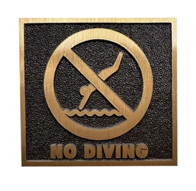 No Diving Plaque - Symbol and Text - 6″ x 6-1/2″ Red Brass