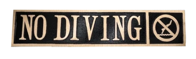 No Diving Plaque - Symbol and Text - 6″ x 28″ Red Brass