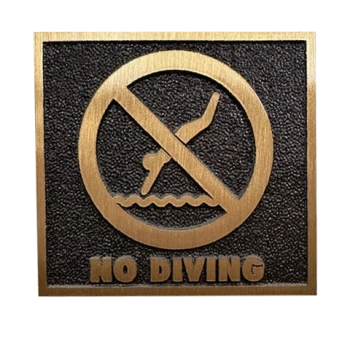 No Diving Plaque - Symbol and Text - 6″ x 6-1/2″ Red Brass