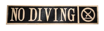 No Diving Plaque - Symbol and Text - 6″ x 28″ Red Brass